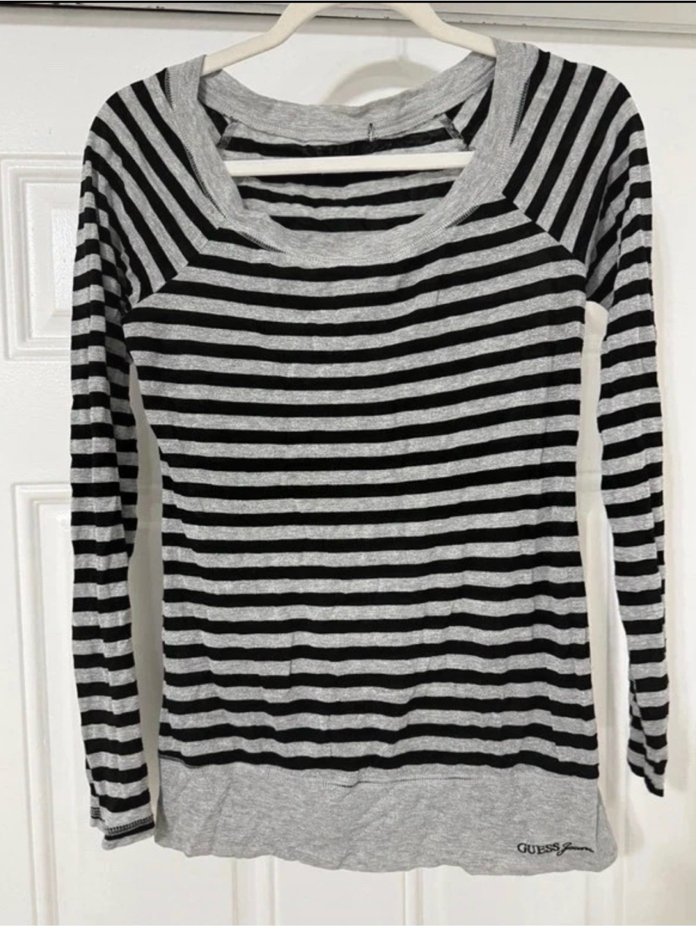 Guess Black and Gray Striped Long Sleeve Tee